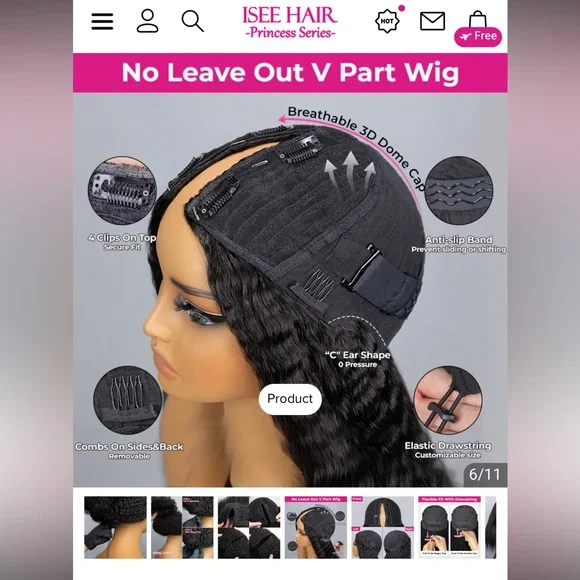 Kinky Straight Glueless Wig - Picture 3 of 6